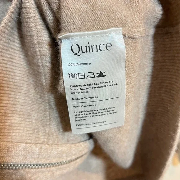 Quince Sweater 100% Mongolian Cashmere Full Zip Hoodie Oatmeal Beige Medium - Picture 4 of 5